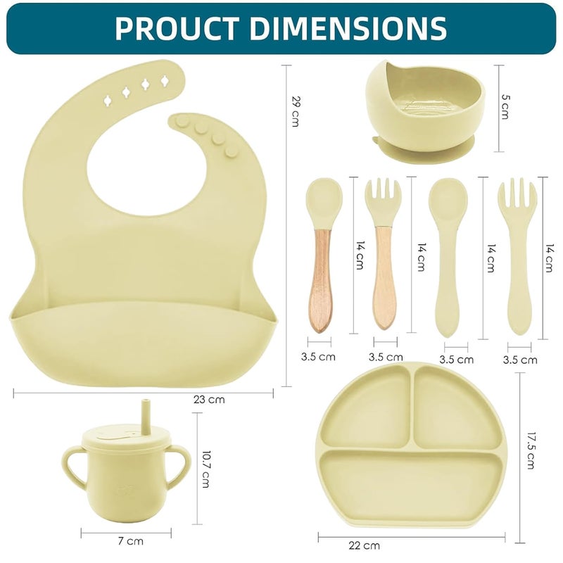 Dormlony 100% Silicone Baby Feeding Set,BPA Free Baby Dishes Set with Suction Bowl Divided Plate,Toddler Self Feeding Dish Set with Spoons Forks Sippy Cup and Bib, Baby Eating Utensils (Yellow) - Image 3